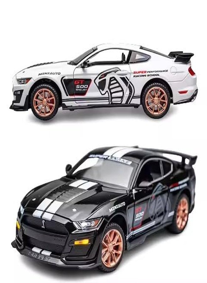 PEZYOX Exclusive Alloy Metal Pull Back Die-cast Car Model with Sound Light Mini Auto Toy for Kids Metal Model Toy Car with Sound and Light [New Model] (1.32 Scale Mustang Shelby GT500-WHITE) - Image 2